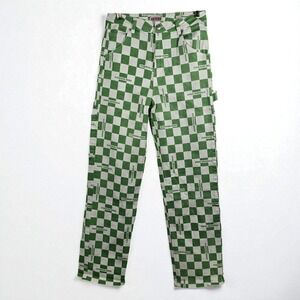 Guess Originals Checkerboard Carpenter Pants Women's Size 26 Green White Y2K
